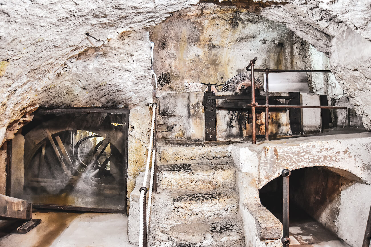 Old catacombs with paper-making machines